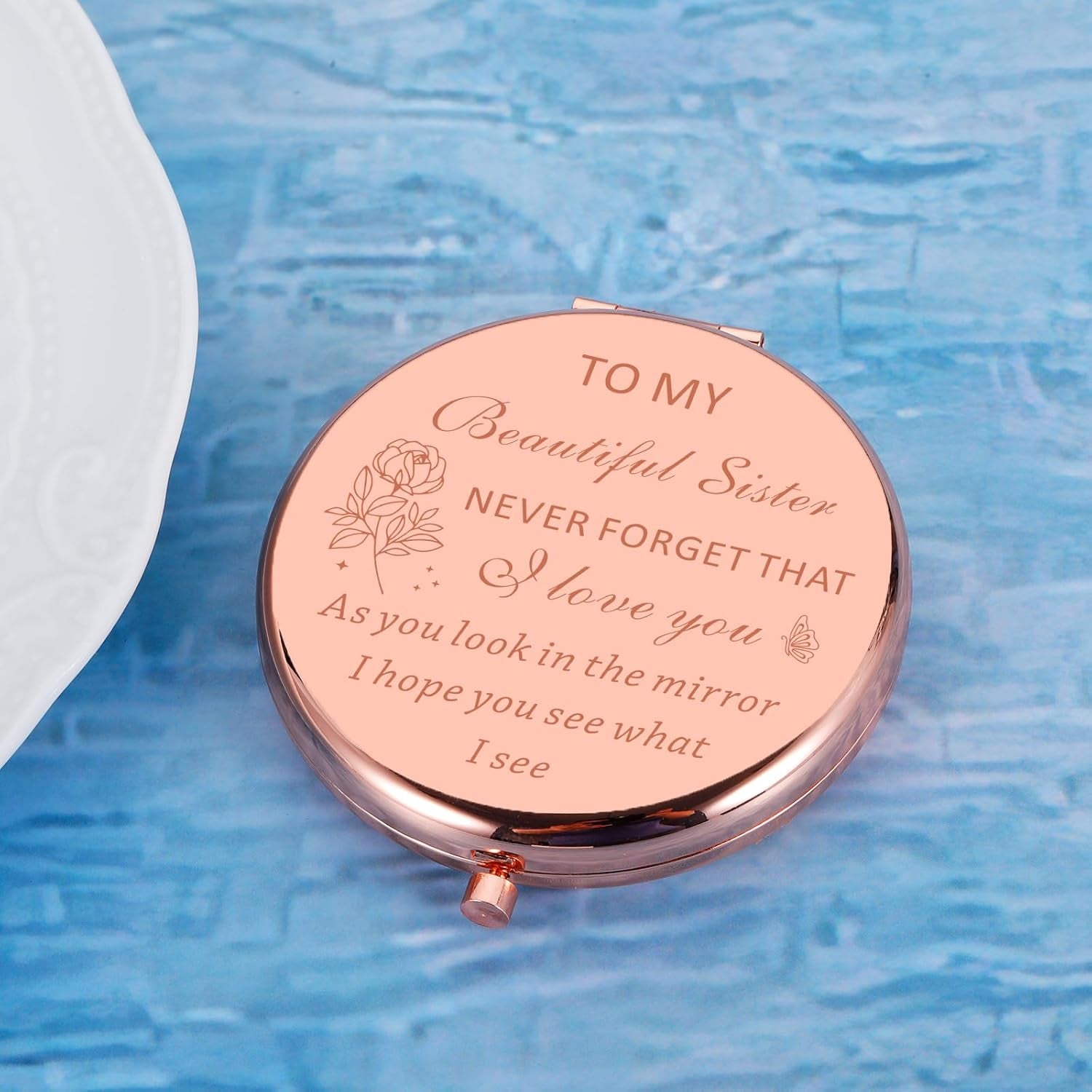 Rose Gold Compact round Mirror, Tabletop Mount, Perfect Sister/Bff Gift, 2.8"L X 2.6"W