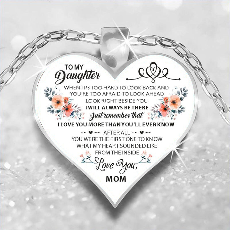 Cute To My Daughter Flower Heart Pendant Inspirational Necklace