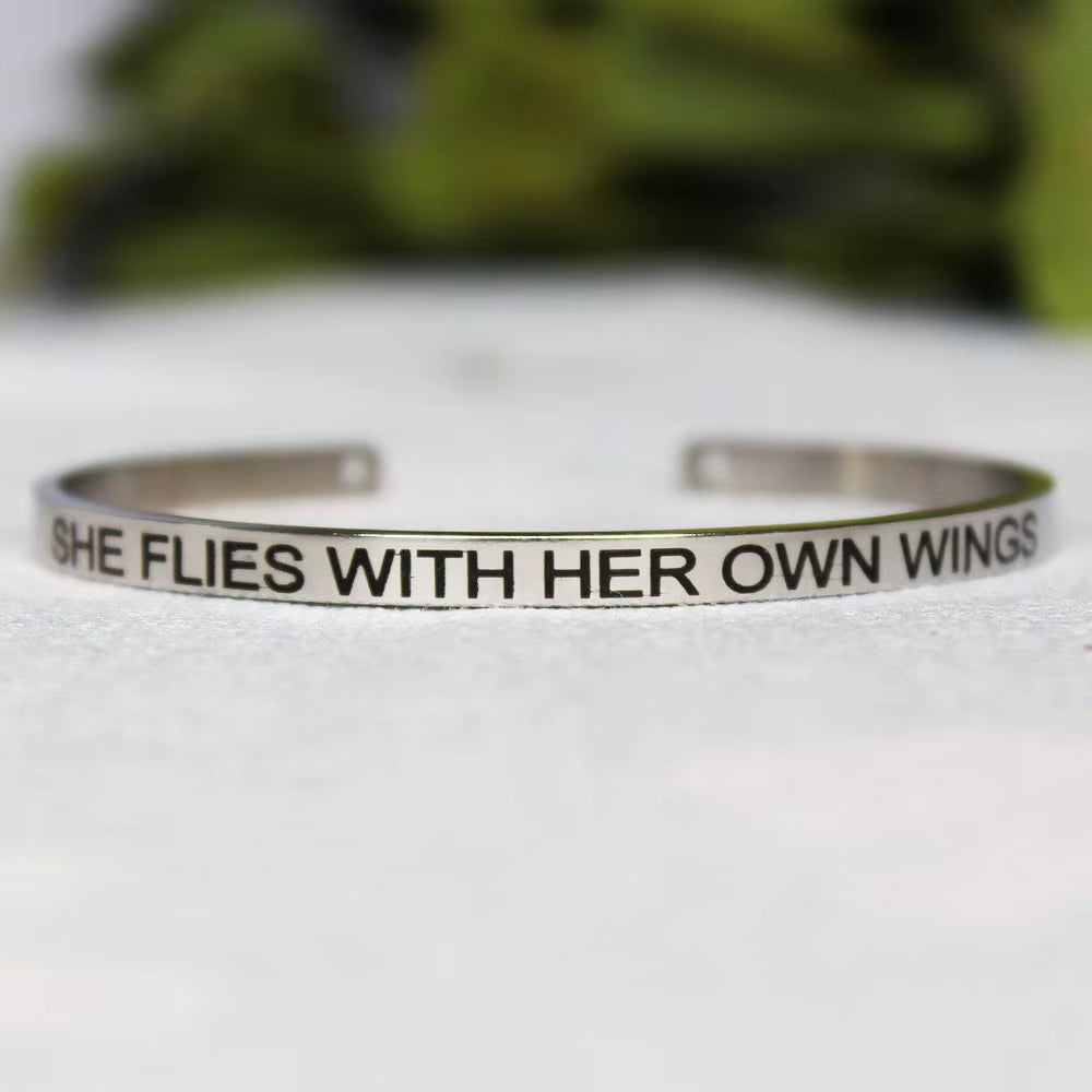 Stainless Steel Bangle Engraved Positive Inspirational Quote Mantra Cuff Titanium Steel Bracelets for Women Men 4Mm Jewelry Gift