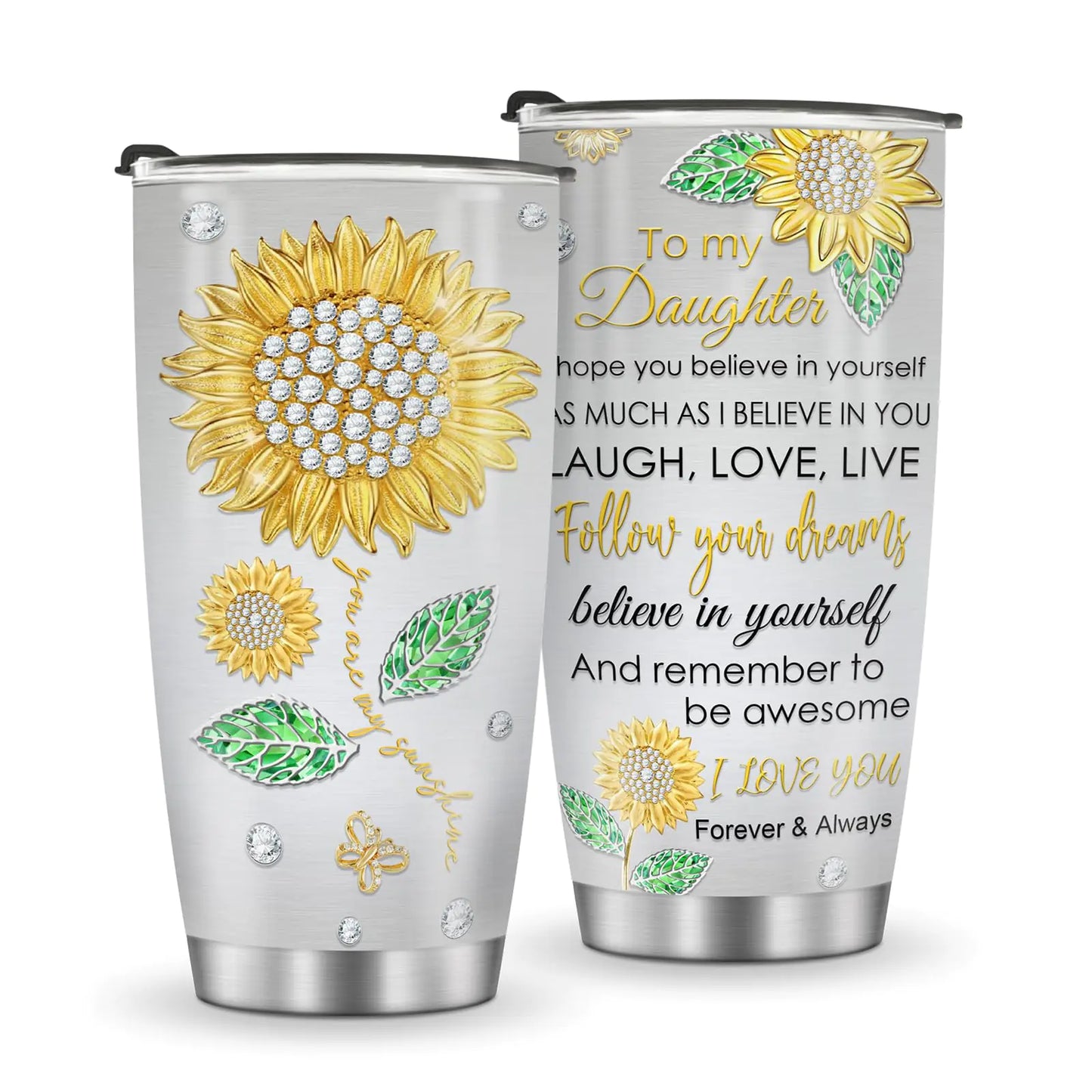 Jekeno Sunflower Tumblers Daughter Gifts from Mom/Dad 20oz Stainless Steel Tumbler Gifts for Daughter Birthday Christmas Gift Ideas for Daughter Travel Cup Insulated Coffee Mug