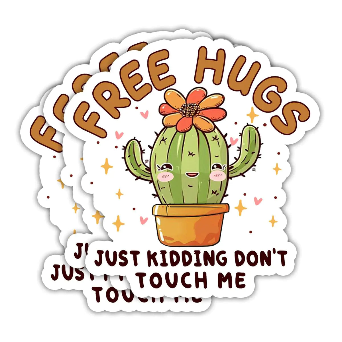 (3PCS) Cactus Funny Sticker for Adults Free Hugs Just Kidding Dont Touch Me Sticker Hard hat Sticker Thank You Sticker Funny Bumper Sticker for Adults Funny Hard hat Sticker Meme Sticker