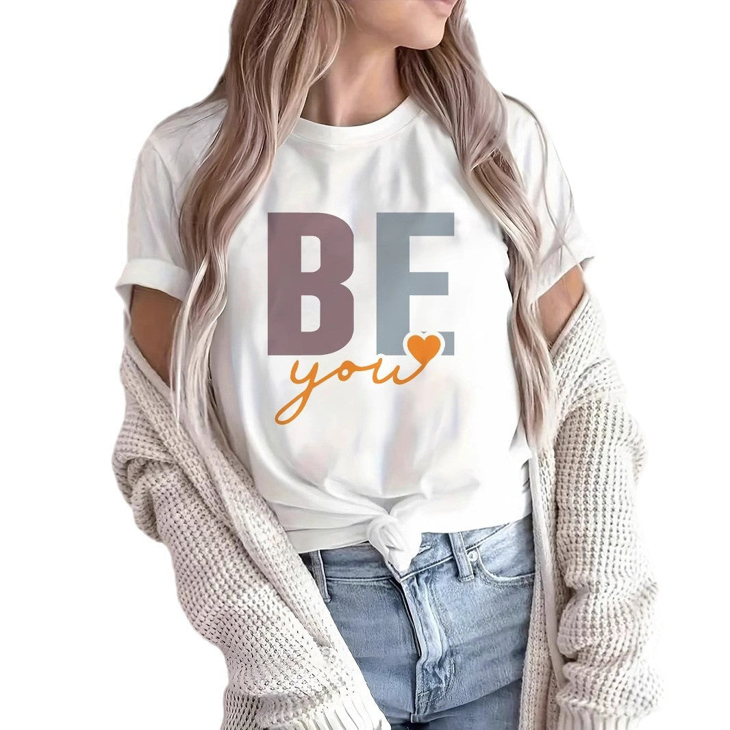 European And American Amazon Temu New Letter Slogan Graphic Printing Round Neck Short Sleeve T-shirt Cross-border Casual Top