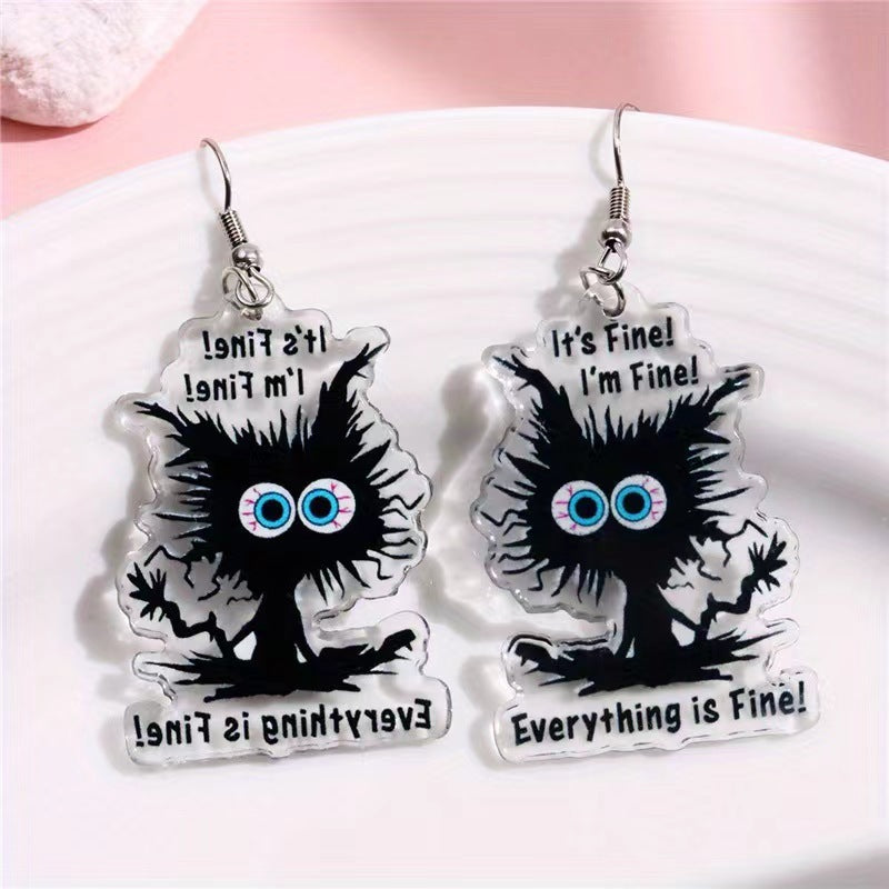 Cross-border Creativity Can Say Your Thoughts Even If The Voice Is Trembling. Acrylic Black Cat Earrings And Earrings Creative Gift