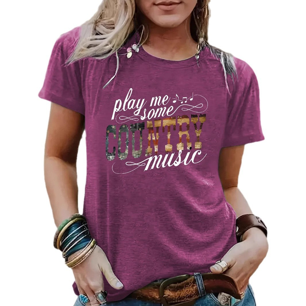 European And American Casual T-shirt Play Me Some COUNTRY Music Cross-border Summer Round Neck Short Sleeve In Stock Top