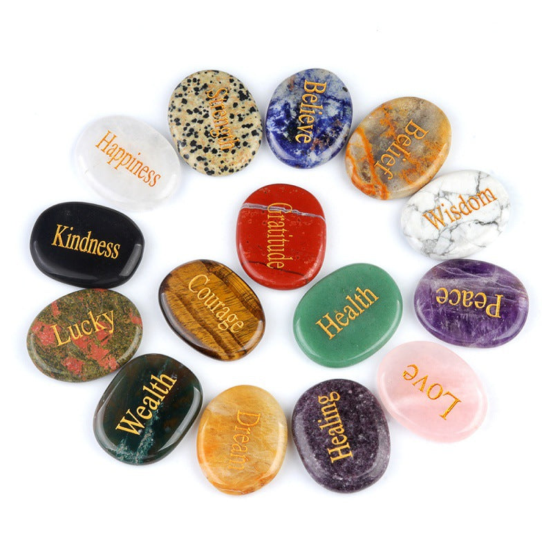 Inspirational Stone Power Stone Natural Crystal Agate Lettering Mixed Color Small Stone Accessories Cross-border Amazon Supply