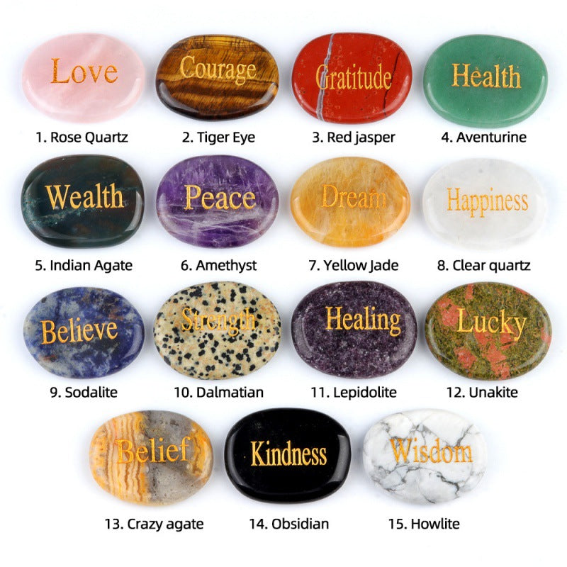 Inspirational Stone Power Stone Natural Crystal Agate Lettering Mixed Color Small Stone Accessories Cross-border Amazon Supply