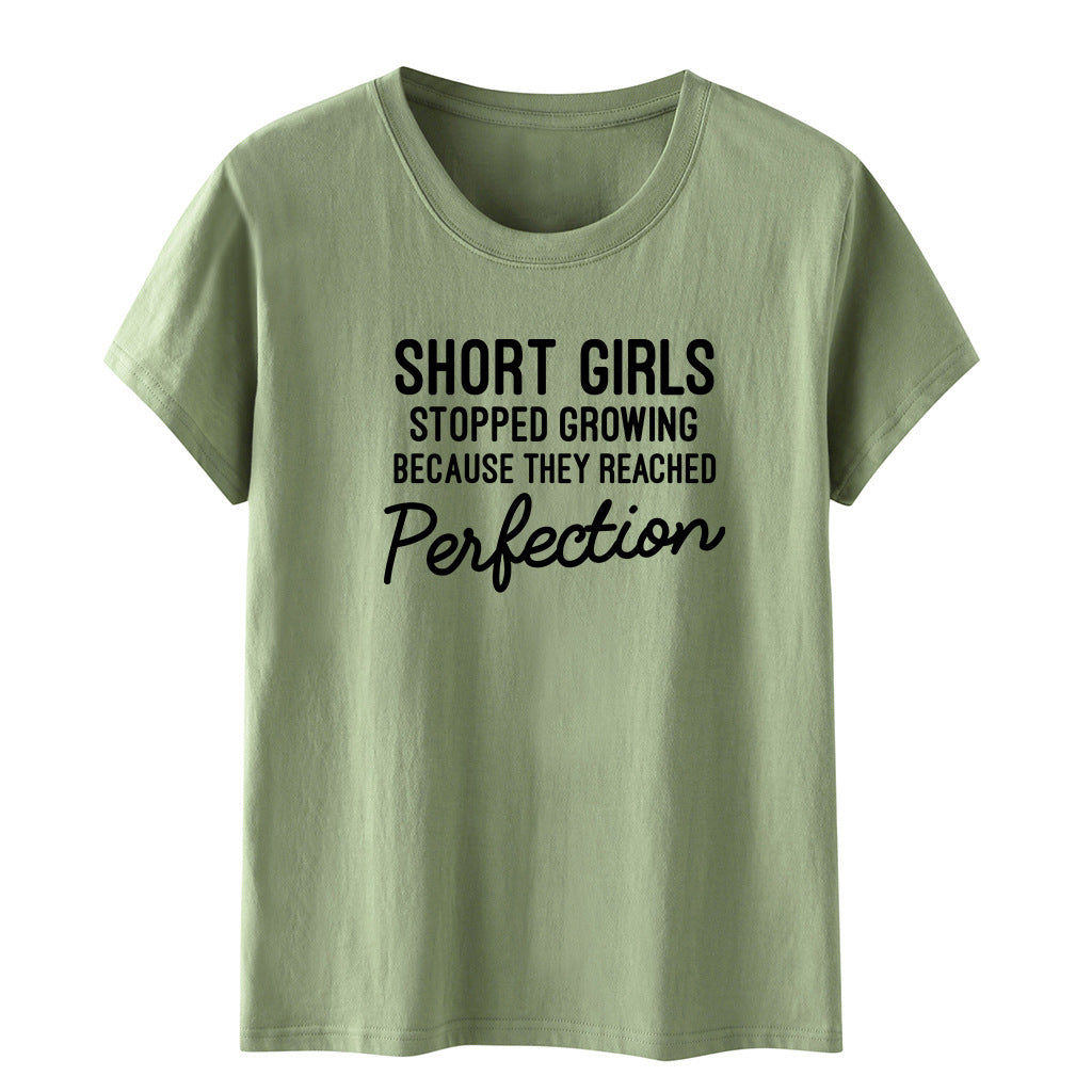 Women's T-Shirt Short Girls Perfection Letter Printed Cvc Polyester Cotton Loose Women's T-Shirt Short Sleeve