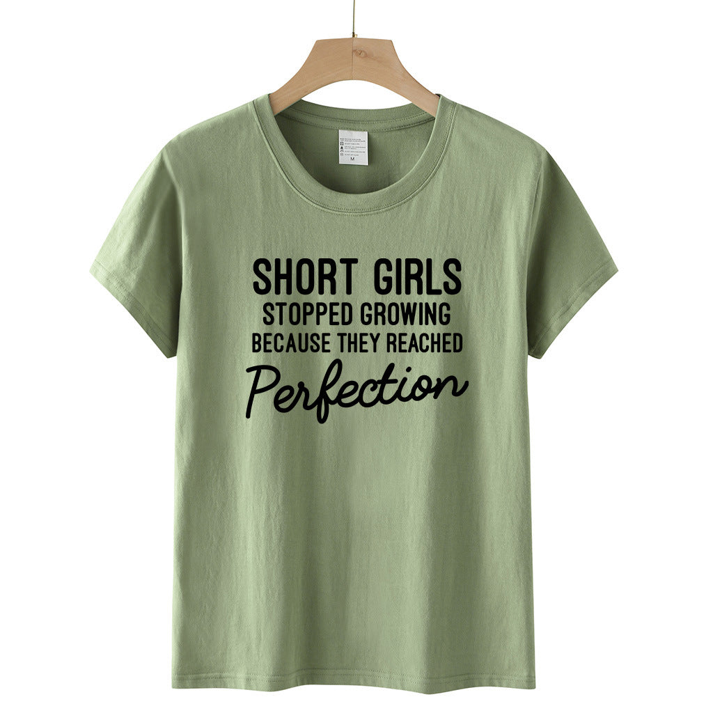 Women's T-Shirt Short Girls Perfection Letter Printed Cvc Polyester Cotton Loose Women's T-Shirt Short Sleeve