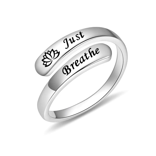 Sterling Lotus Breathe Ring - Adjustable Inspirational Band