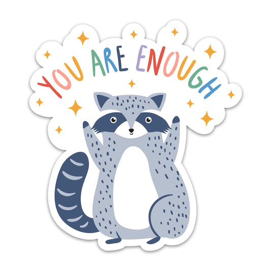 You are Enough Inspirational Sticker Cute Raccoon Motivational Self Love Waterproof Vinyl Mental Health Stickers for Laptop Water Bottle Phone Self Care Decals for Adults Teens (3 Inches)