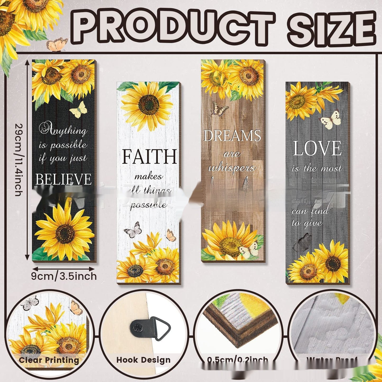 Inspirational Country Farmhouse 4-piece Sunflower Wall Decoration