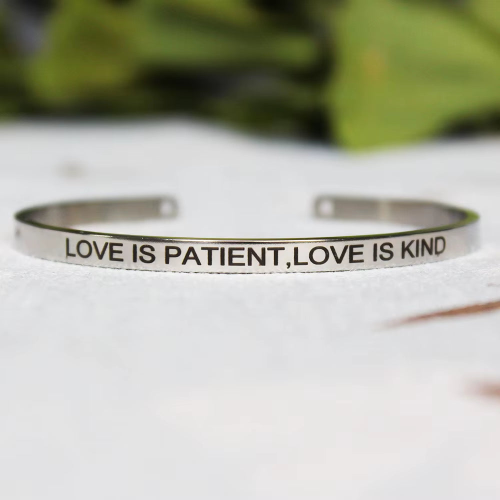 Stainless Steel Bangle Engraved Positive Inspirational Quote Mantra Cuff Titanium Steel Bracelets for Women Men 4Mm Jewelry Gift