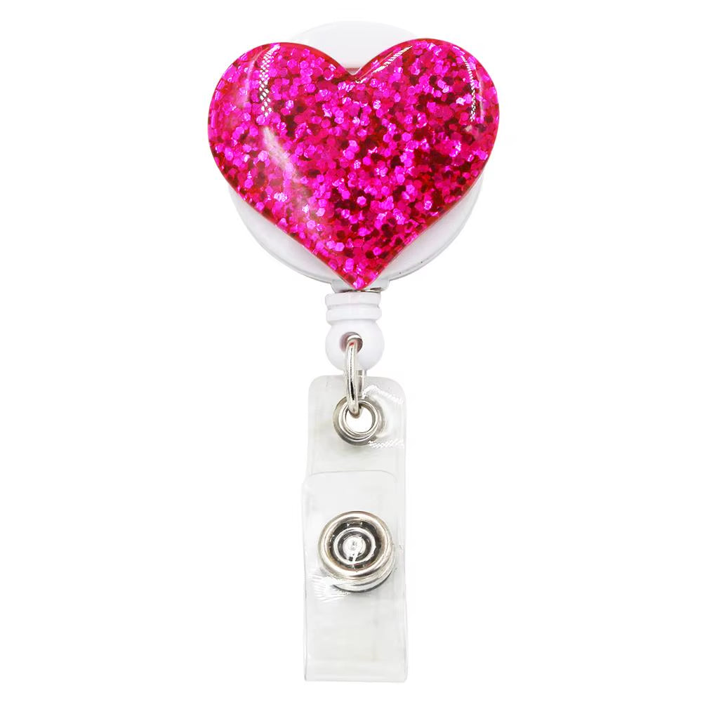 Bling Love Heart Retractable Badge Holder Badge Clips for Nurse ID Badge Reel with Alligator Clip