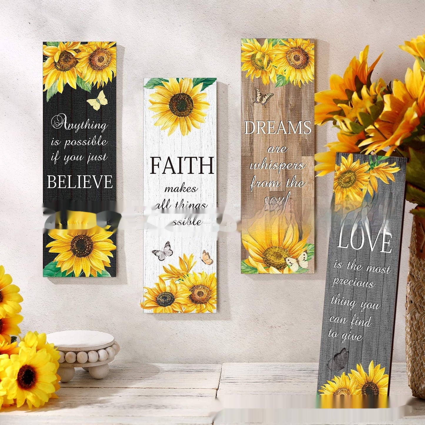 Inspirational Country Farmhouse 4-piece Sunflower Wall Decoration