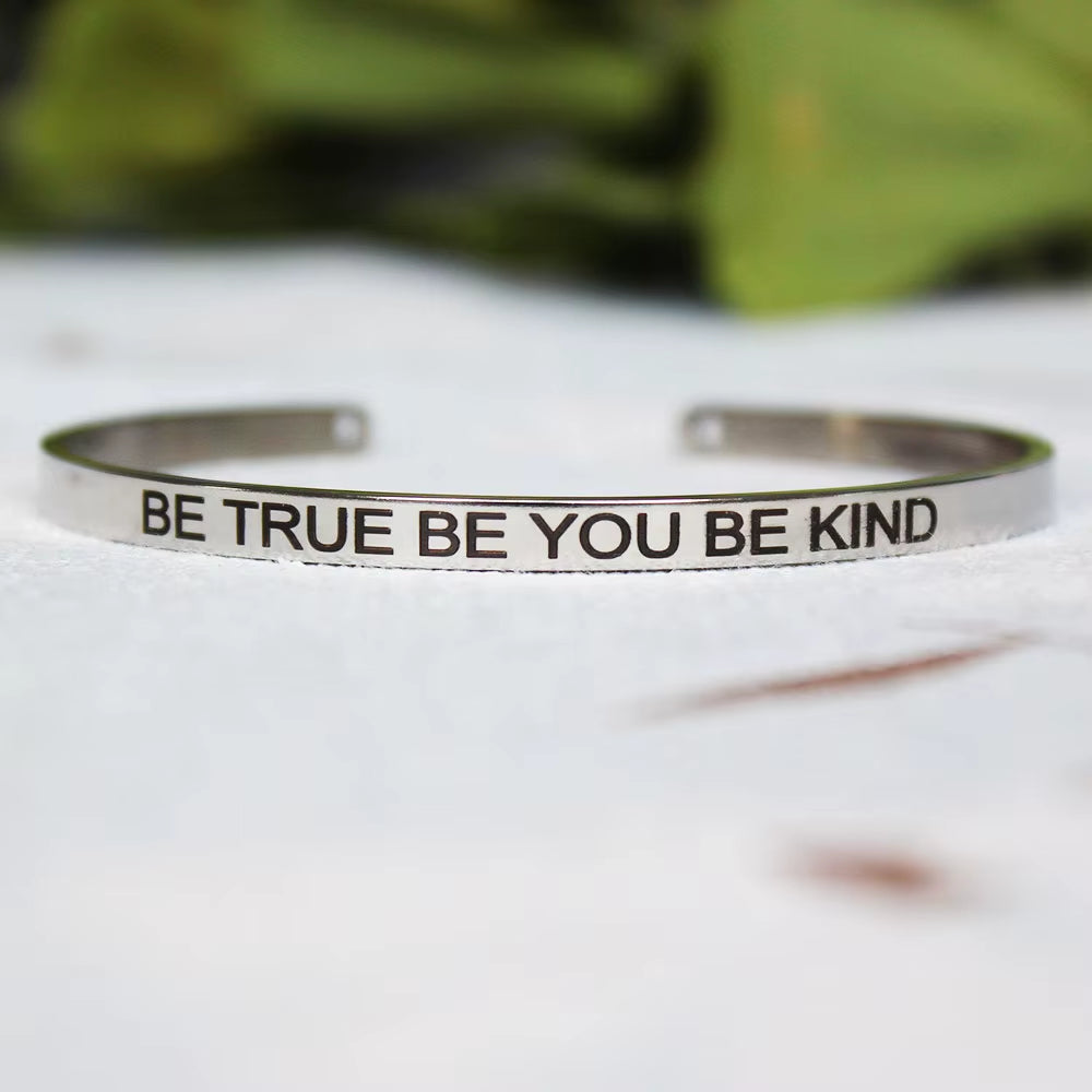 Stainless Steel Bangle Engraved Positive Inspirational Quote Mantra Cuff Titanium Steel Bracelets for Women Men 4Mm Jewelry Gift