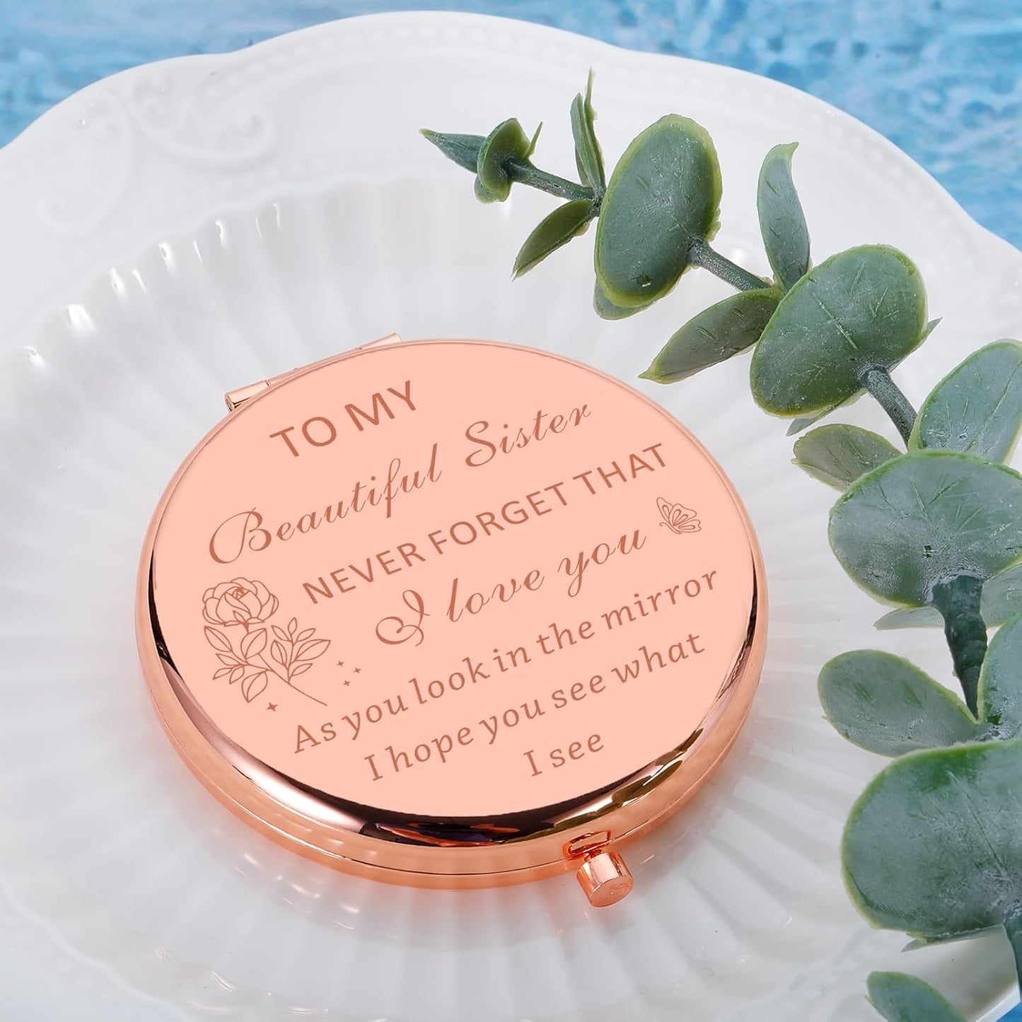 Rose Gold Compact round Mirror, Tabletop Mount, Perfect Sister/Bff Gift, 2.8"L X 2.6"W