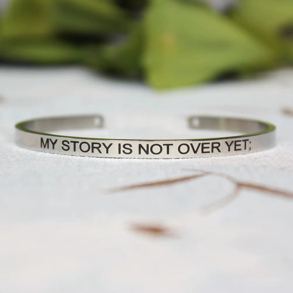 Stainless Steel Bangle Engraved Positive Inspirational Quote Mantra Cuff Titanium Steel Bracelets for Women Men 4Mm Jewelry Gift