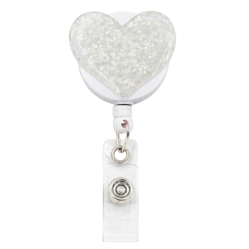 Bling Love Heart Retractable Badge Holder Badge Clips for Nurse ID Badge Reel with Alligator Clip