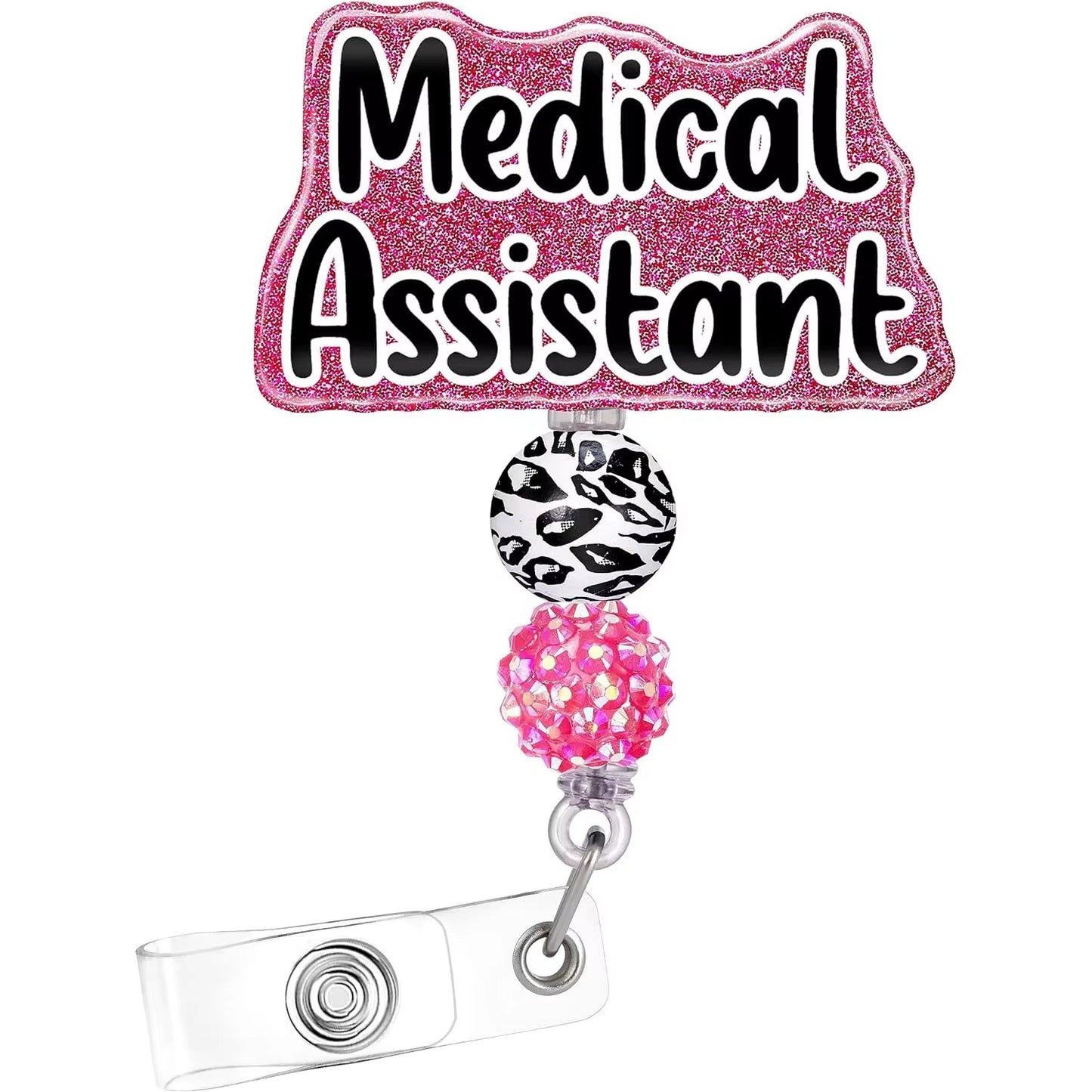 New Arrival 1 Piece Glitter Acrylic Retractable Nurse Badge Reel Fashion Beads RN Social Worker ID Card Holder Keys Lanyard