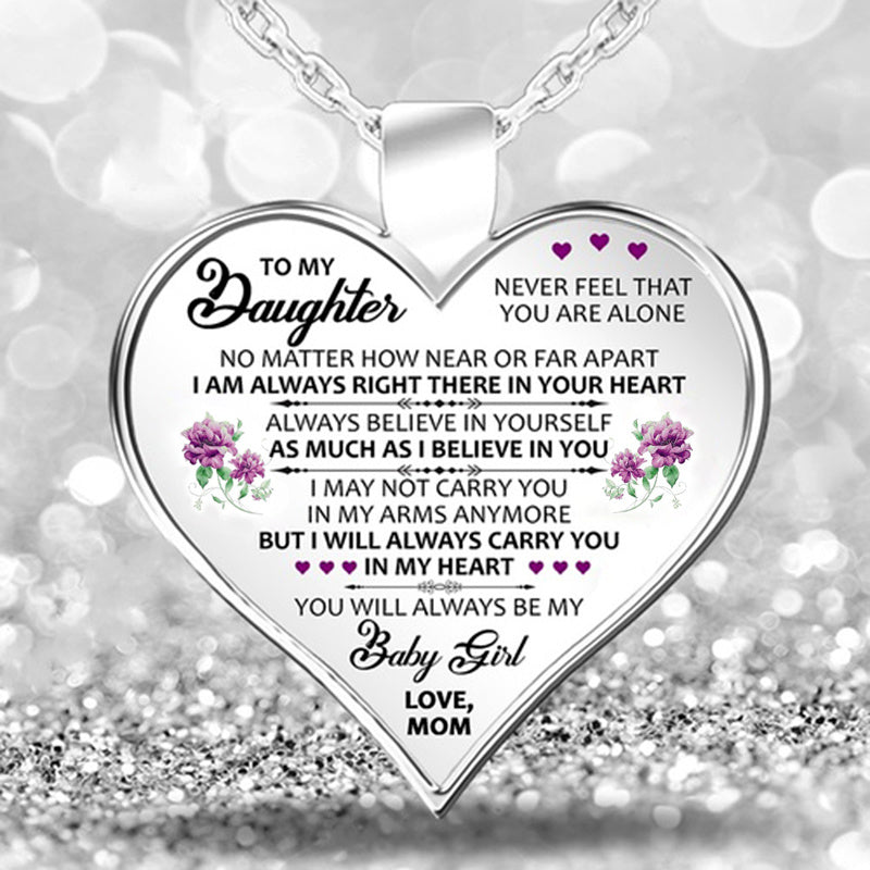 Cute To My Daughter Flower Heart Pendant Inspirational Necklace