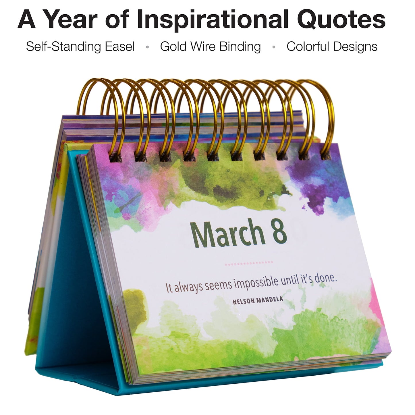 Excello Global Products Motivational & Inspirational Perpetual Daily Flip Calendar with Self-Standing Easel