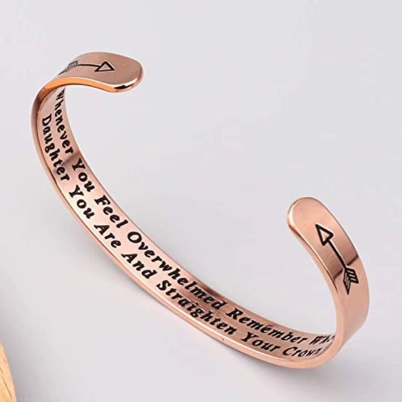 Whenever You Feel Overwhelmed Remember Whose Straighten Your Crown Bracelet, Engraved Inspirational Bangle Gift for Mom Daughter