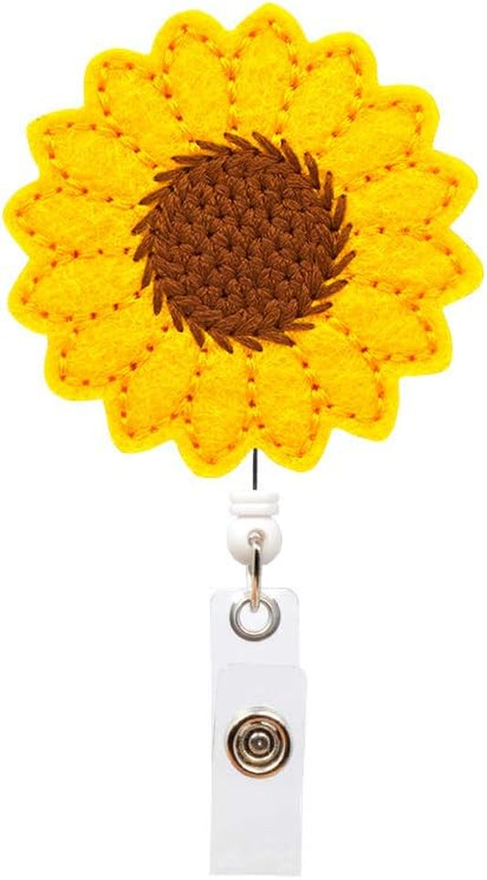 Sunflower Badge Reel Holder, Accurate Stitching, Reinforced Strap, Easy Retracting, Retractable Badge Holder with Alligator Clip, Perfect Gifts for Women Nurse