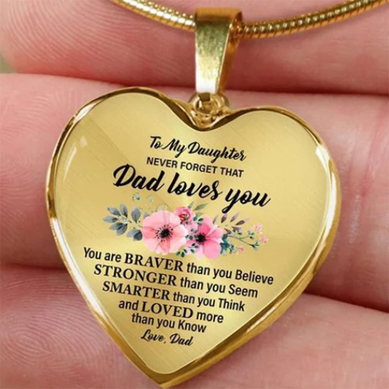 To My Daughter Son Love Mom Dad Flower Heart Pendant Inspirational Necklace