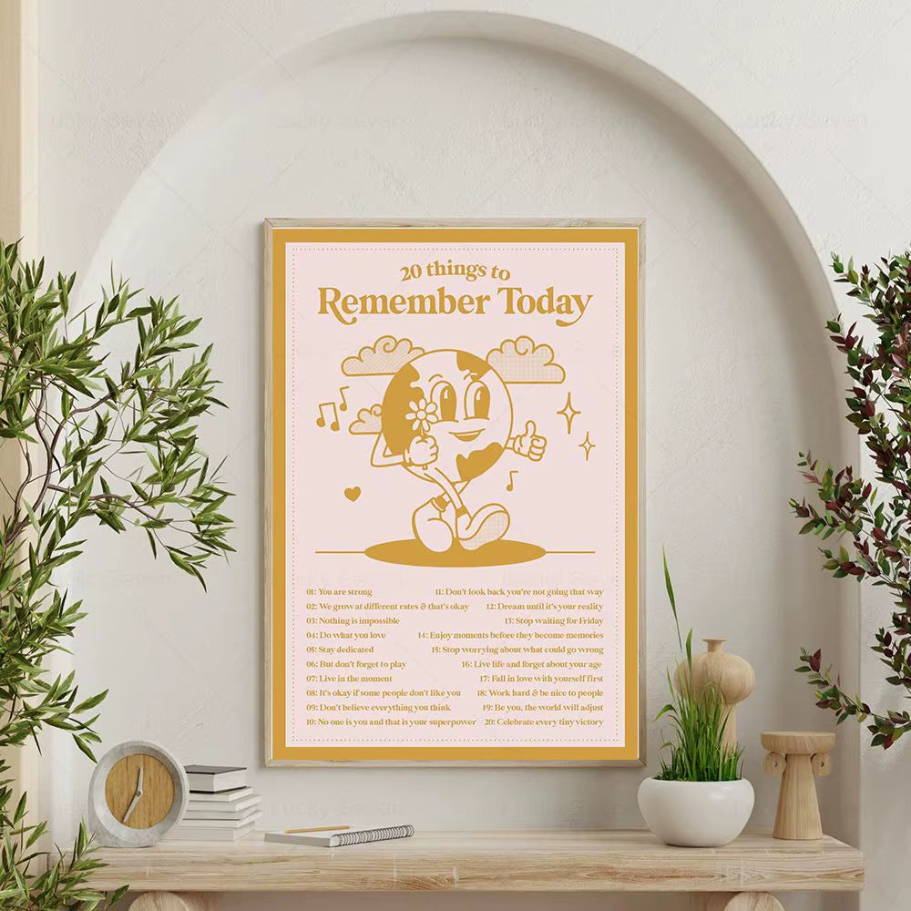 20 Things to Remember Today Canvas Painting Cartoon Positive Motivational Quotes Poster Retro Print Living Room Home Wall Decor