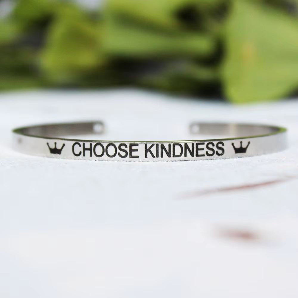 Stainless Steel Bangle Engraved Positive Inspirational Quote Mantra Cuff Titanium Steel Bracelets for Women Men 4Mm Jewelry Gift