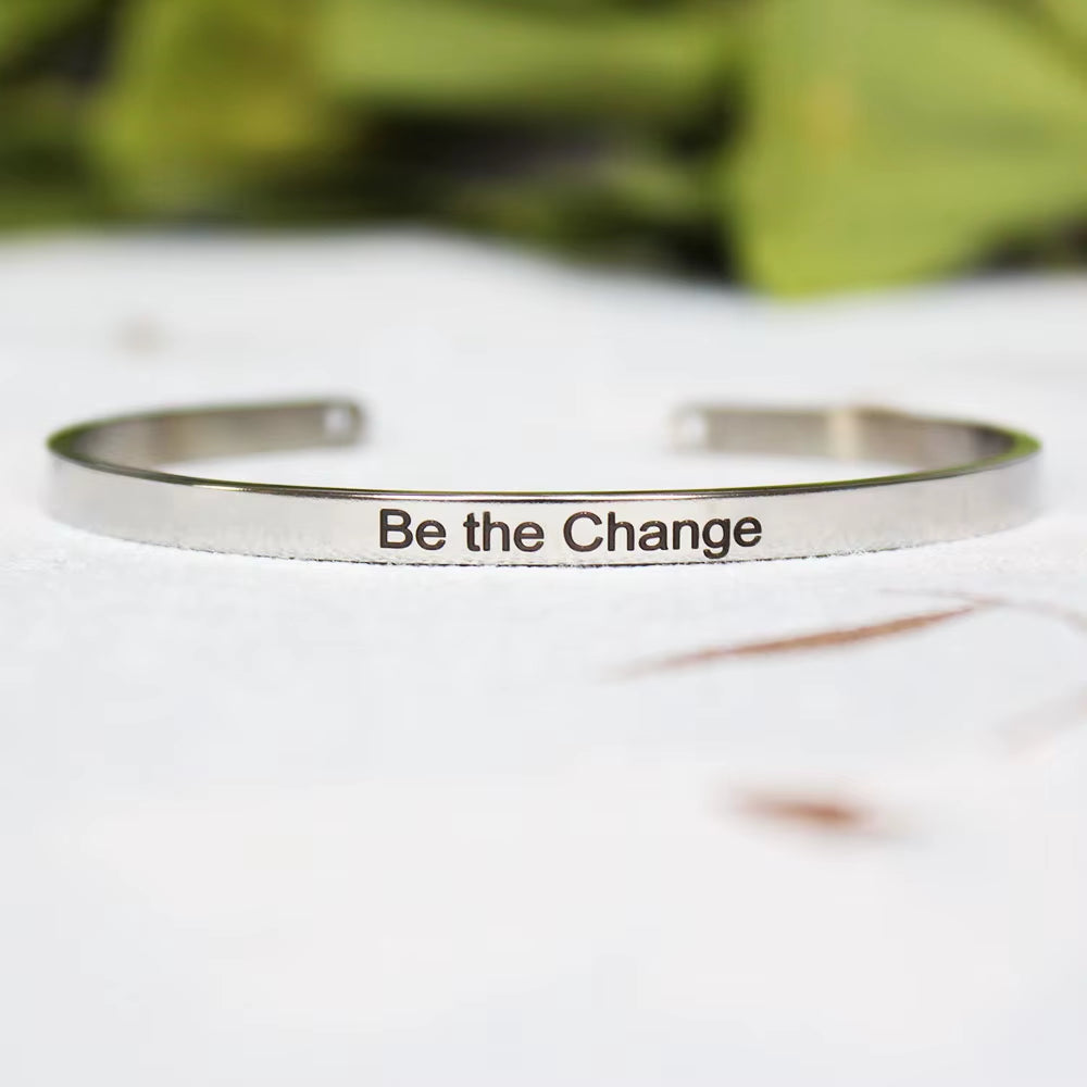 Stainless Steel Bangle Engraved Positive Inspirational Quote Mantra Cuff Titanium Steel Bracelets for Women Men 4Mm Jewelry Gift