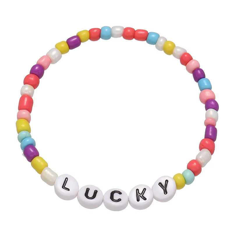 2023 New Cute Children Letter Beaded Bracelet Colorful Letters Positive Energy English Words Candy Color Charm Bracelet DIY Gift