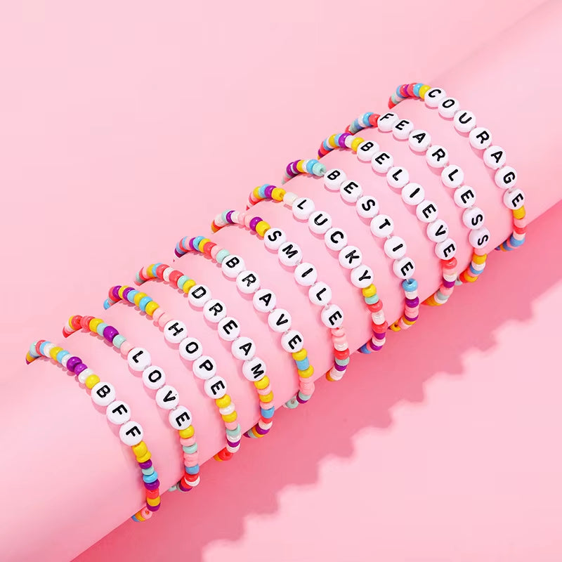 2023 New Cute Children Letter Beaded Bracelet Colorful Letters Positive Energy English Words Candy Color Charm Bracelet DIY Gift