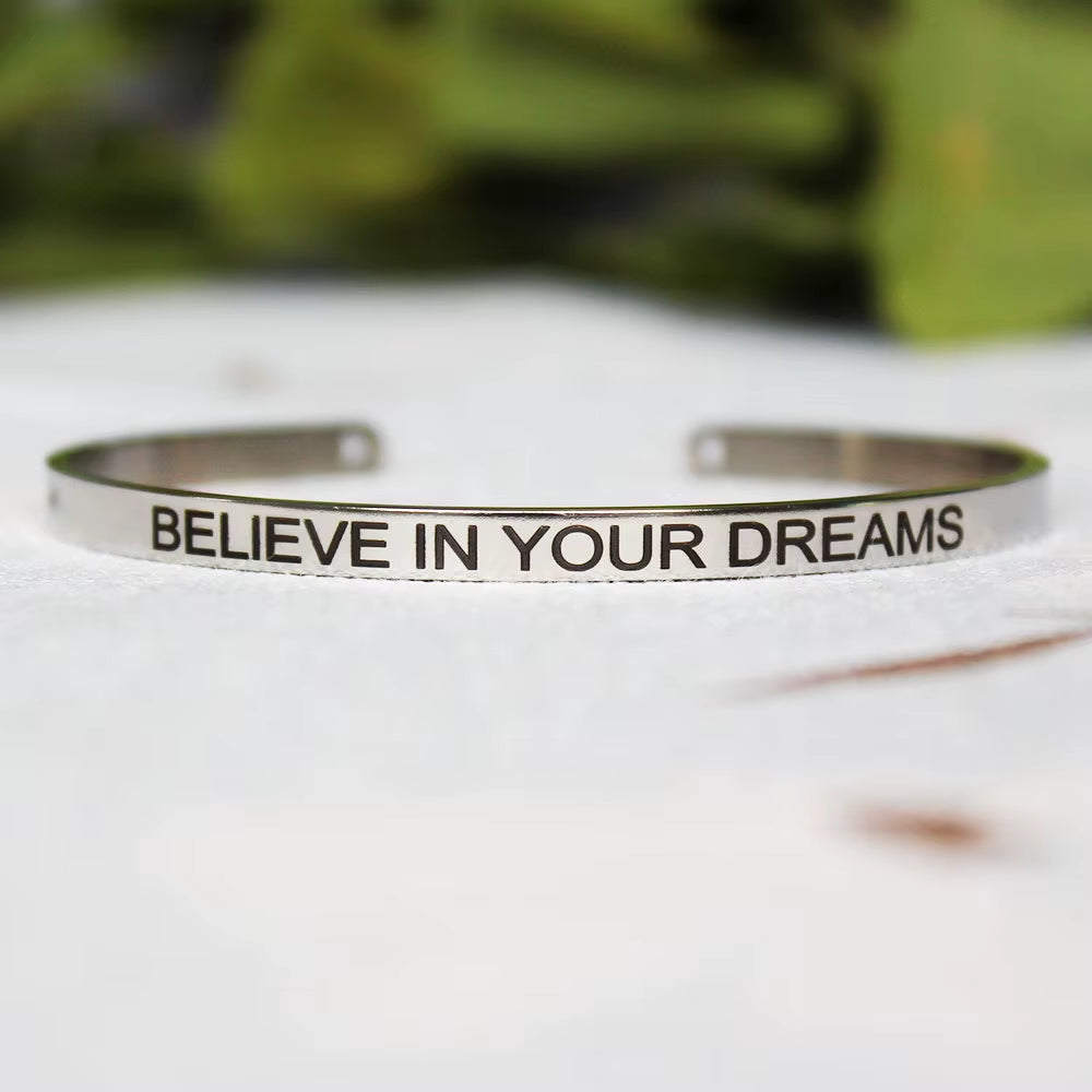 Stainless Steel Bangle Engraved Positive Inspirational Quote Mantra Cuff Titanium Steel Bracelets for Women Men 4Mm Jewelry Gift