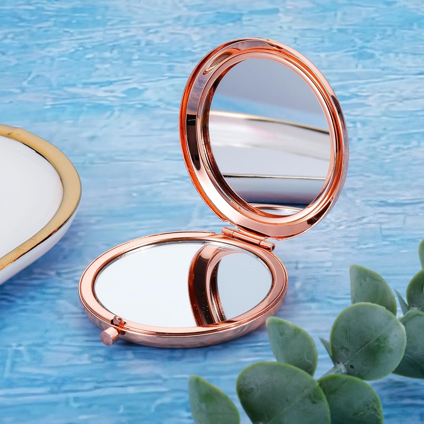 Rose Gold Compact round Mirror, Tabletop Mount, Perfect Sister/Bff Gift, 2.8"L X 2.6"W