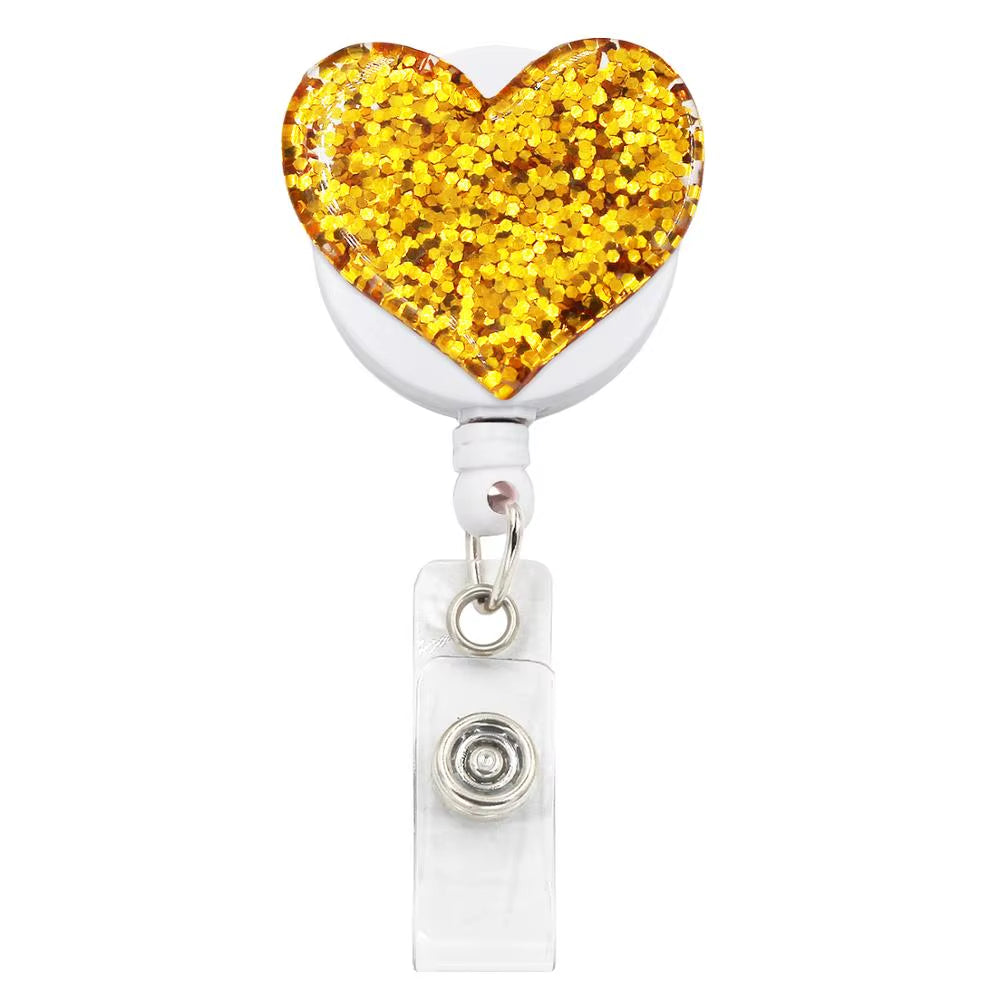 Bling Love Heart Retractable Badge Holder Badge Clips for Nurse ID Badge Reel with Alligator Clip