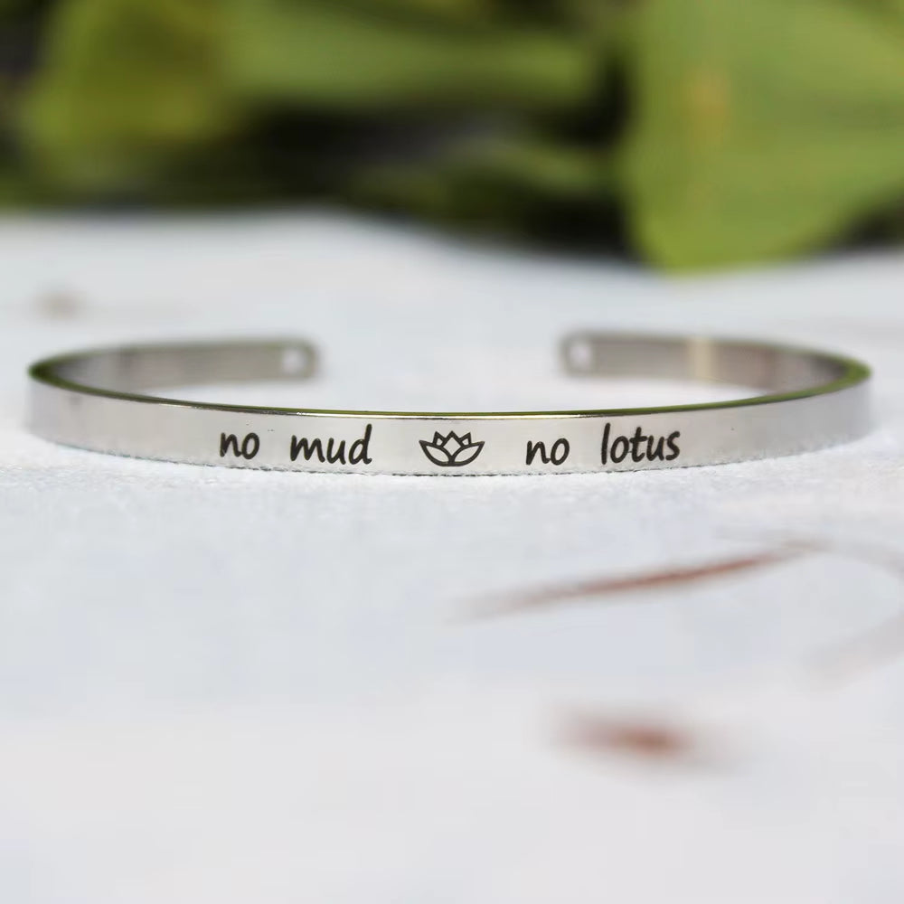 Stainless Steel Bangle Engraved Positive Inspirational Quote Mantra Cuff Titanium Steel Bracelets for Women Men 4Mm Jewelry Gift