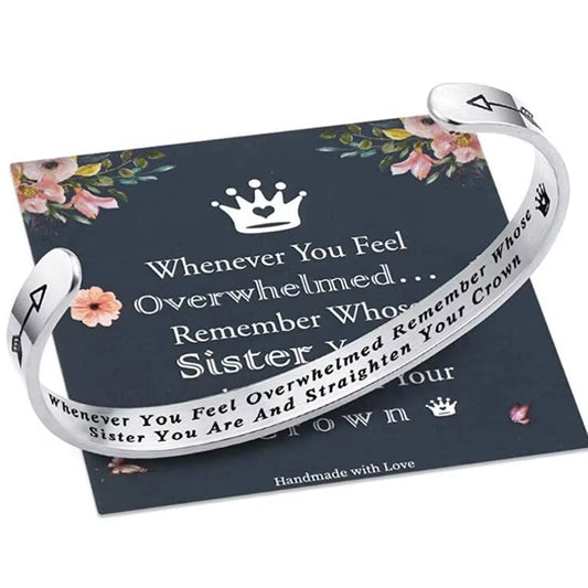 Whenever You Feel Overwhelmed Remember Whose Straighten Your Crown Bracelet, Engraved Inspirational Bangle Gift for Mom Daughter