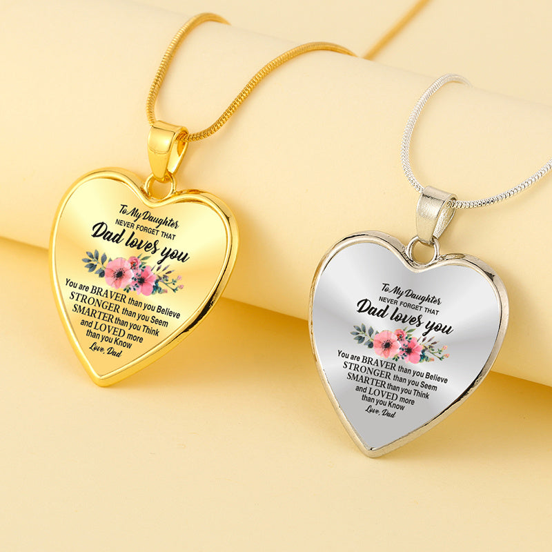 To My Daughter Son Love Mom Dad Flower Heart Pendant Inspirational Necklace