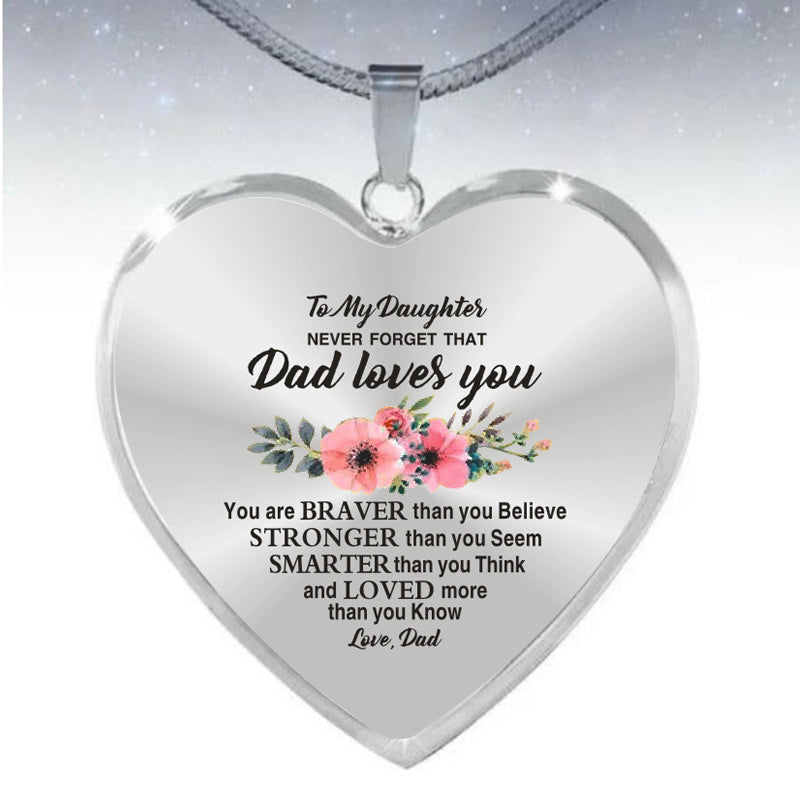 To My Daughter Son Love Mom Dad Flower Heart Pendant Inspirational Necklace