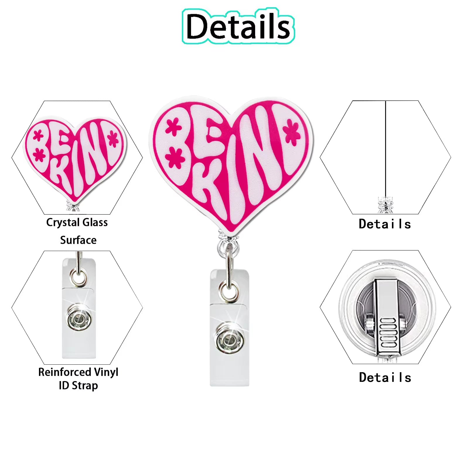 New Design 1 Piece Anime Glitter Acrylic Retractable Nurse Badge Reel First-Aid Fire Love Heart Doctor ID Card Holder Lanyard