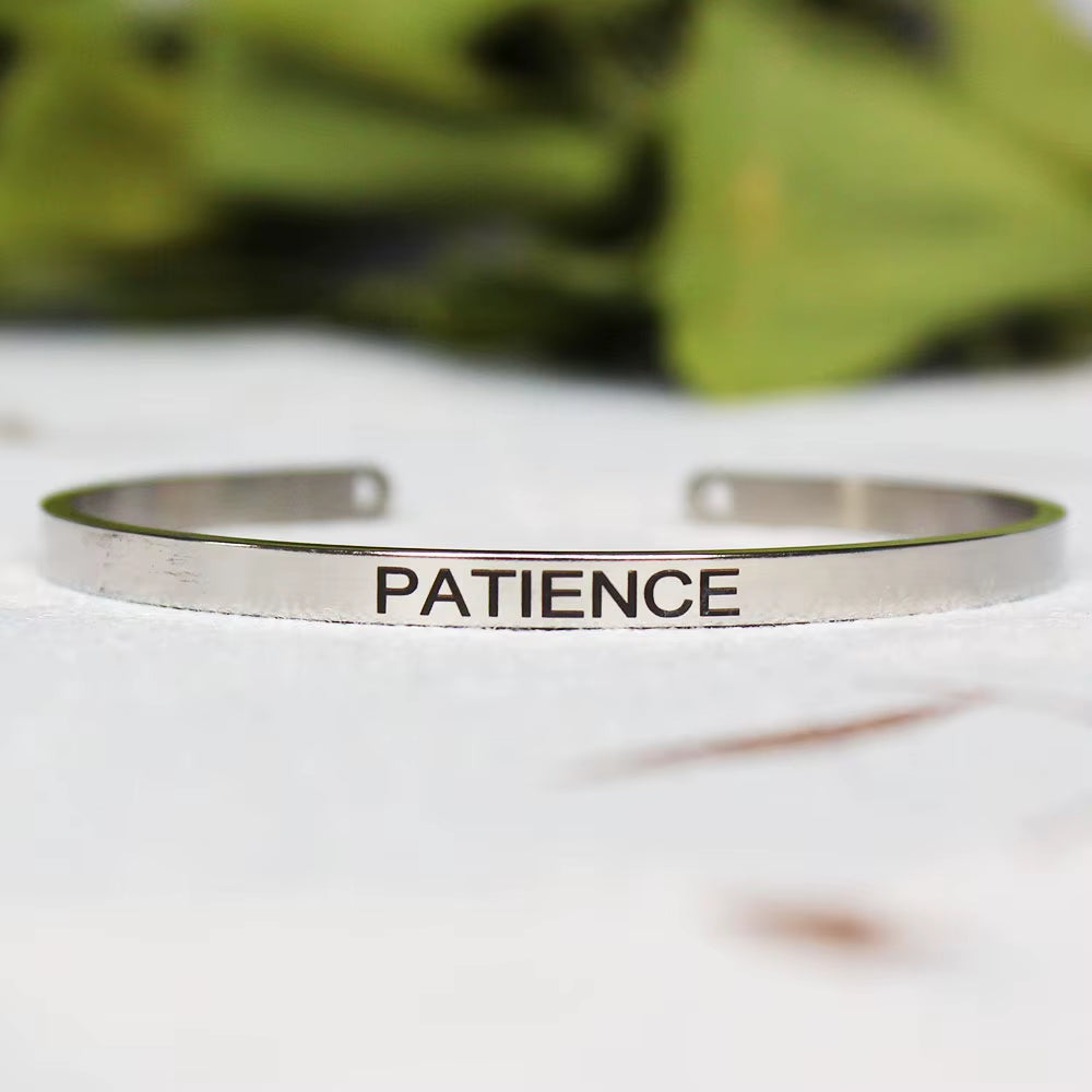 Stainless Steel Bangle Engraved Positive Inspirational Quote Mantra Cuff Titanium Steel Bracelets for Women Men 4Mm Jewelry Gift