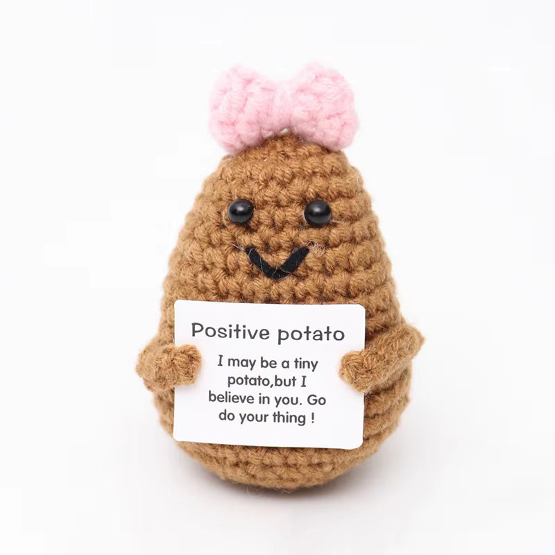 New Positive Energy Cucumber Potatoes Dolls with Card Home Decoration Handmade Knitted Bee Doll Christmas Gift Desktop Decor