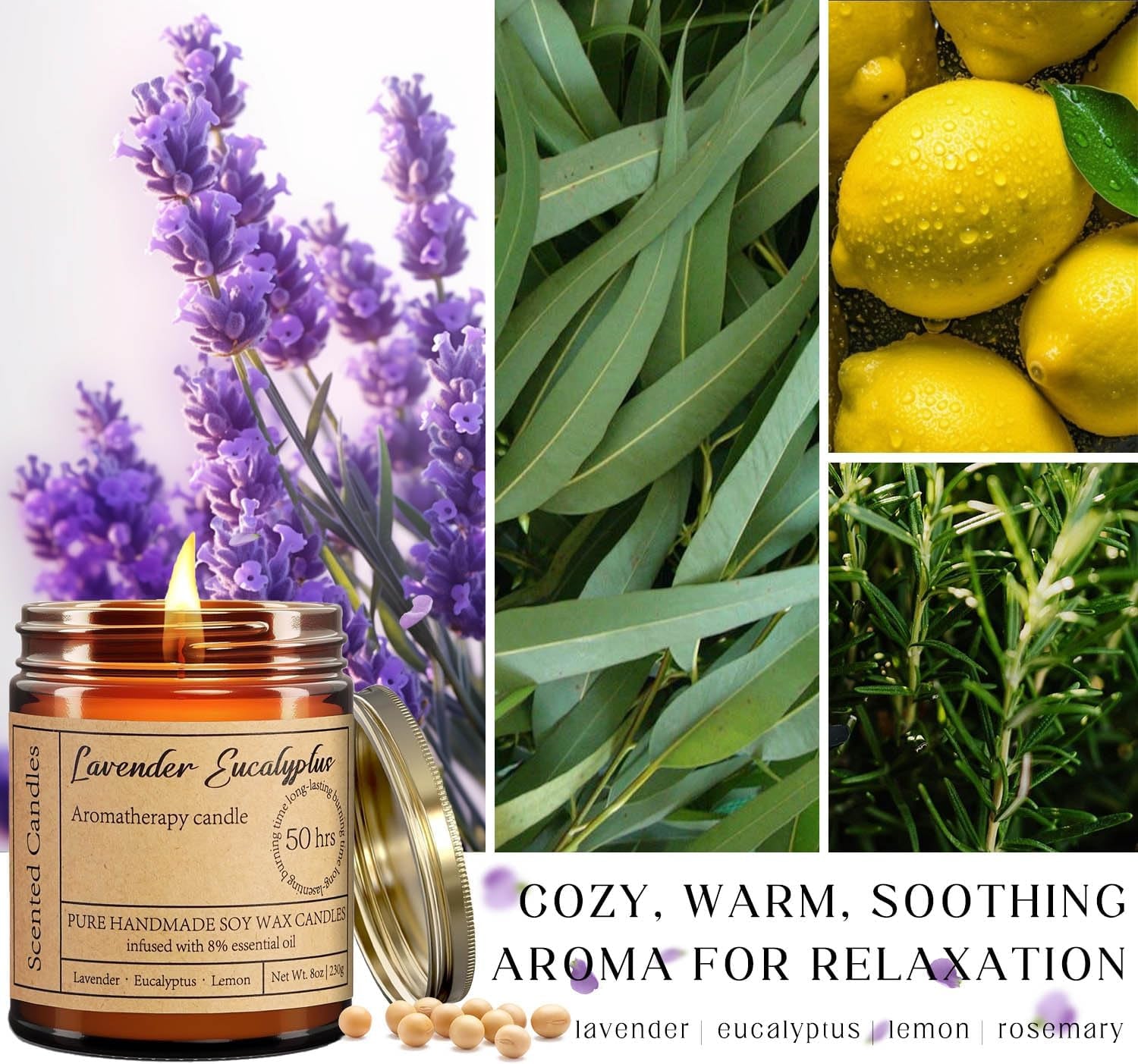 Lavender Eucalyptus Candles for Home Scented - 8Oz Aromatherapy Candles for Relaxation Stress Relief Soothing Anxiety, Calming Candles Gifts for Women Perfect for Relaxing Bath Yoga Meditation Healing