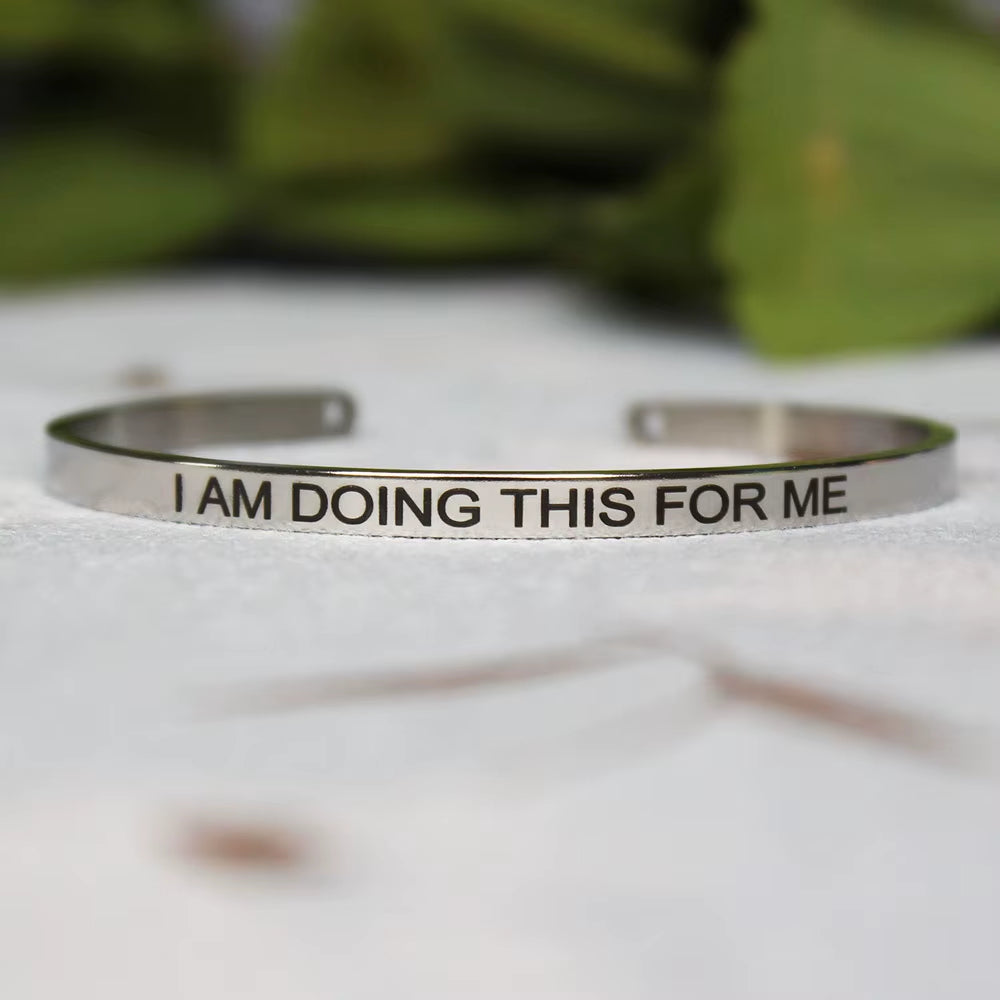 Stainless Steel Bangle Engraved Positive Inspirational Quote Mantra Cuff Titanium Steel Bracelets for Women Men 4Mm Jewelry Gift