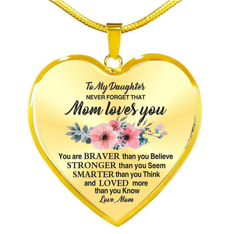 To My Daughter Son Love Mom Dad Flower Heart Pendant Inspirational Necklace