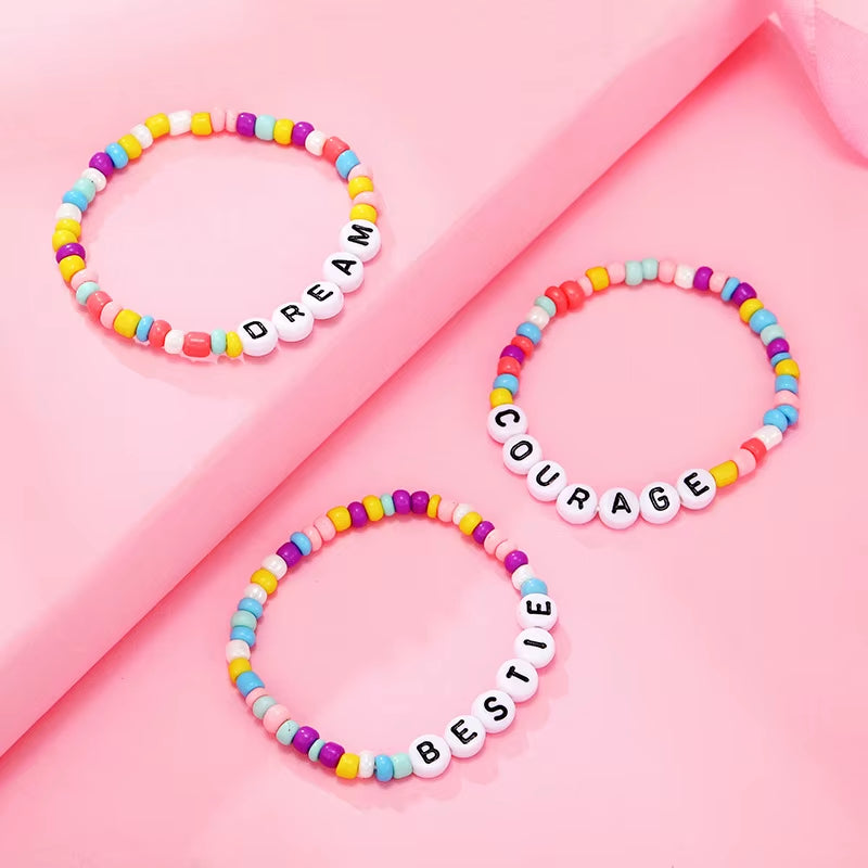 2023 New Cute Children Letter Beaded Bracelet Colorful Letters Positive Energy English Words Candy Color Charm Bracelet DIY Gift