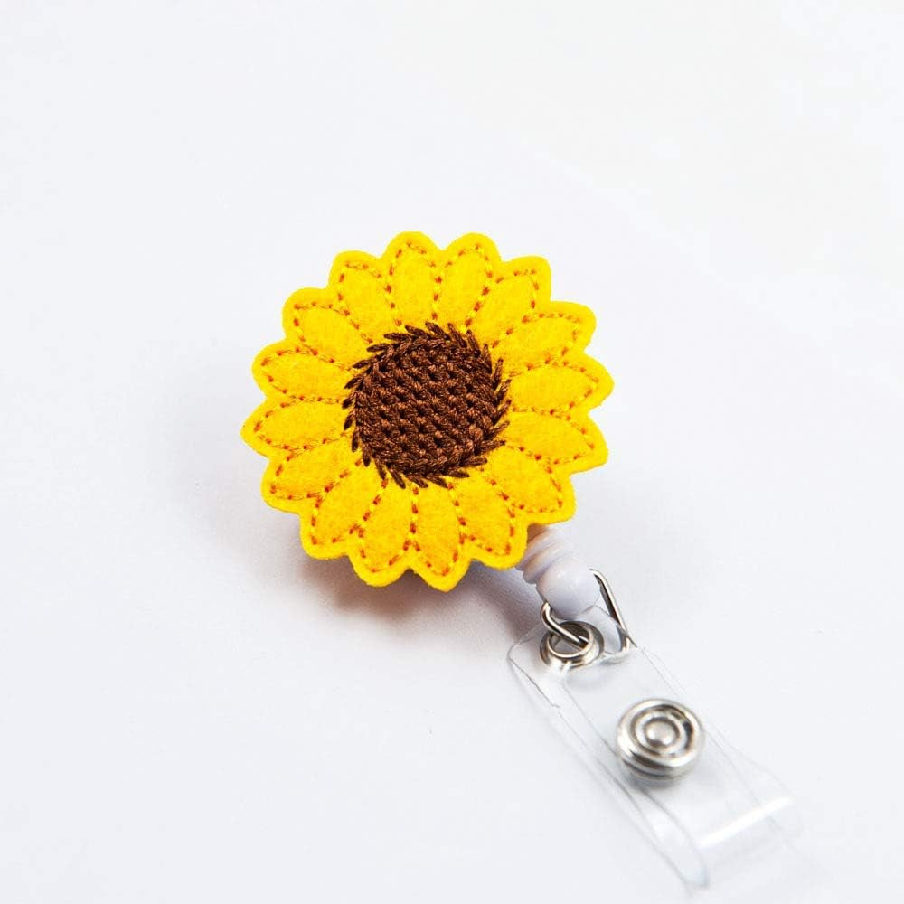 Sunflower Badge Reel Holder, Accurate Stitching, Reinforced Strap, Easy Retracting, Retractable Badge Holder with Alligator Clip, Perfect Gifts for Women Nurse