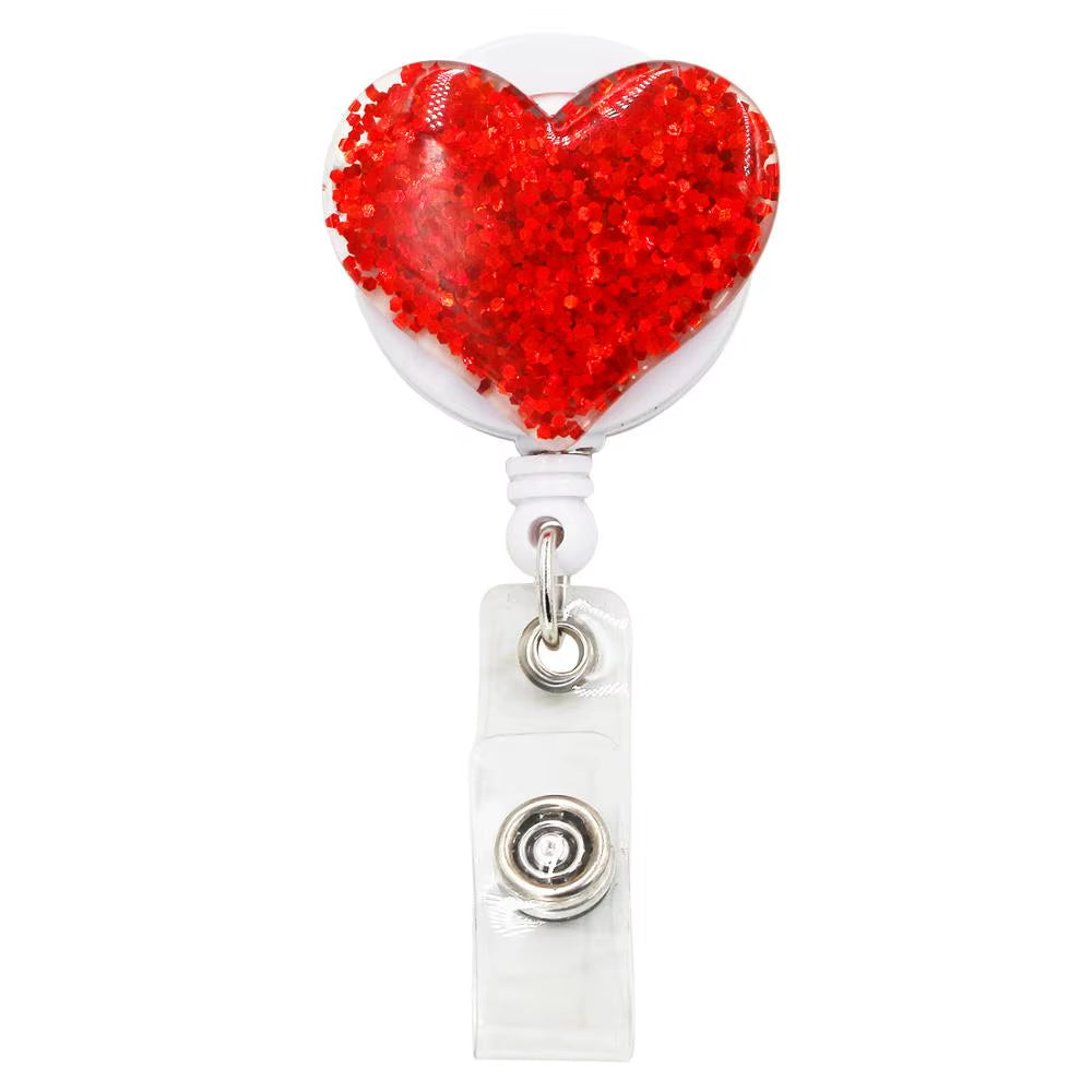 Bling Love Heart Retractable Badge Holder Badge Clips for Nurse ID Badge Reel with Alligator Clip