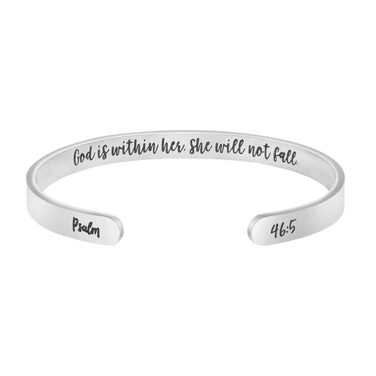 JoycuFF Inspirational Cuff Bangle Bracelet Stainless Steel Mantra Quote Bible Engraved Gift for Women Christian Religious Jewelry